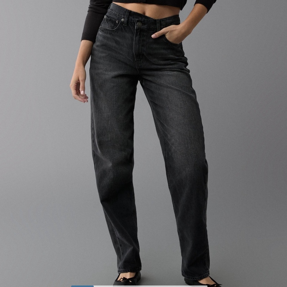 American Eagle Super Hi Rise Women's Black Straight Leg Jeans-14 Long